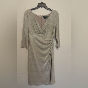 NWT Lauren Ralph Lauren Shimmering Silver Long Sleeve Dress size 14